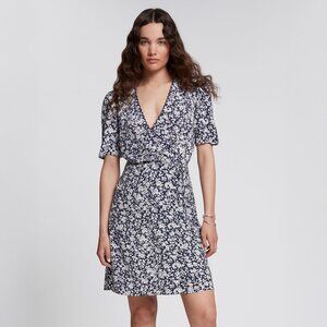 & Other Stories Wrap Dress Navy Blue Floral Size 0